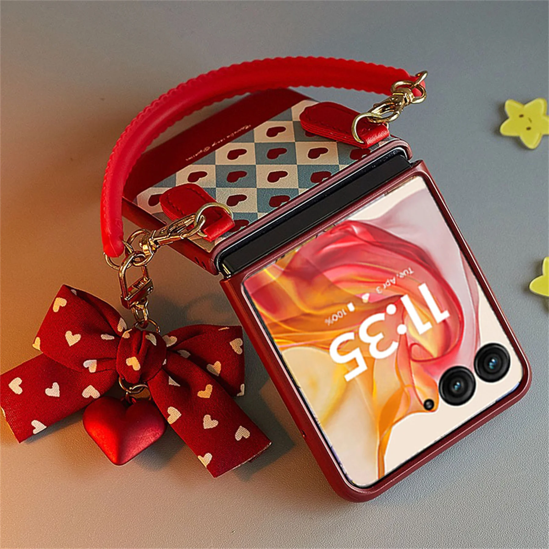 Charming Korean Red Love Heart Floral Portable Phone Case - Shockproof Cover