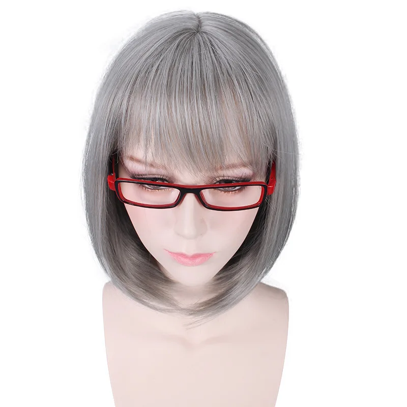 Grey Bob Cosplay Wig Short Anime Hair Synthetic Heat Resistant Fiber Party Costume Wigs Cartoon Accessorries
