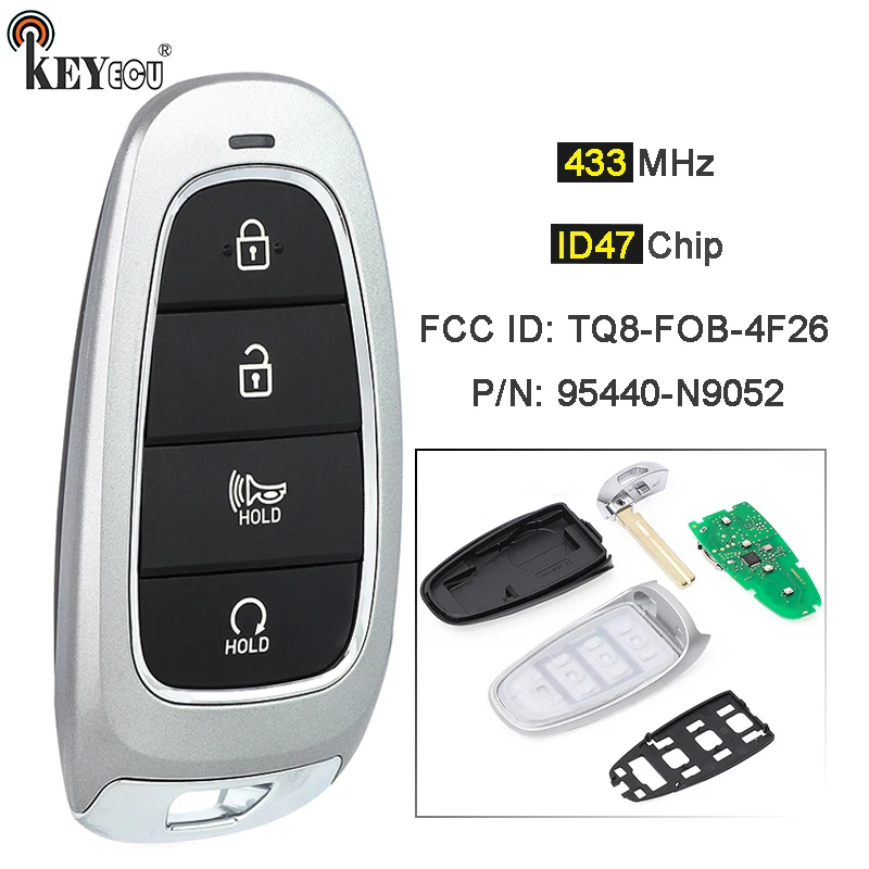 

KEYECU 433MHz ID47 Chip PN: 95440-N9052 FCC ID: TQ8-FOB-4F26 Keyless GO Smart Remote Key Fob for Hyundai Tucson 2022 2023 2024