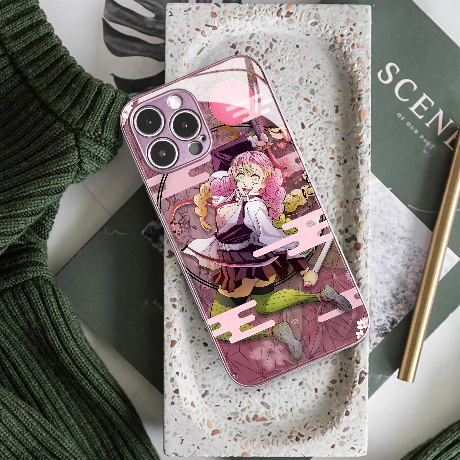 Mitsuri Japanese Anime Tpu Tempered Glass Colors Manga Pink Phone Case Per Iphone 15 14 11 Pro Max 7 8 15 Plus 12 13 Mini Xr Xs