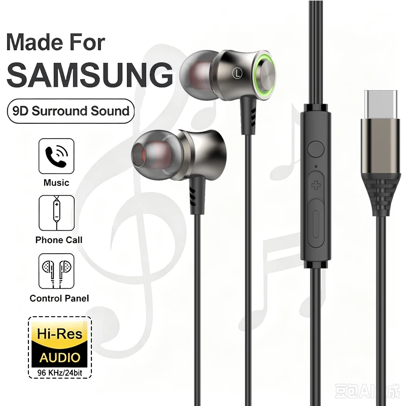 USB Type C Wired HiFi Stereo Earphones with 3.5mm In-Ear Design