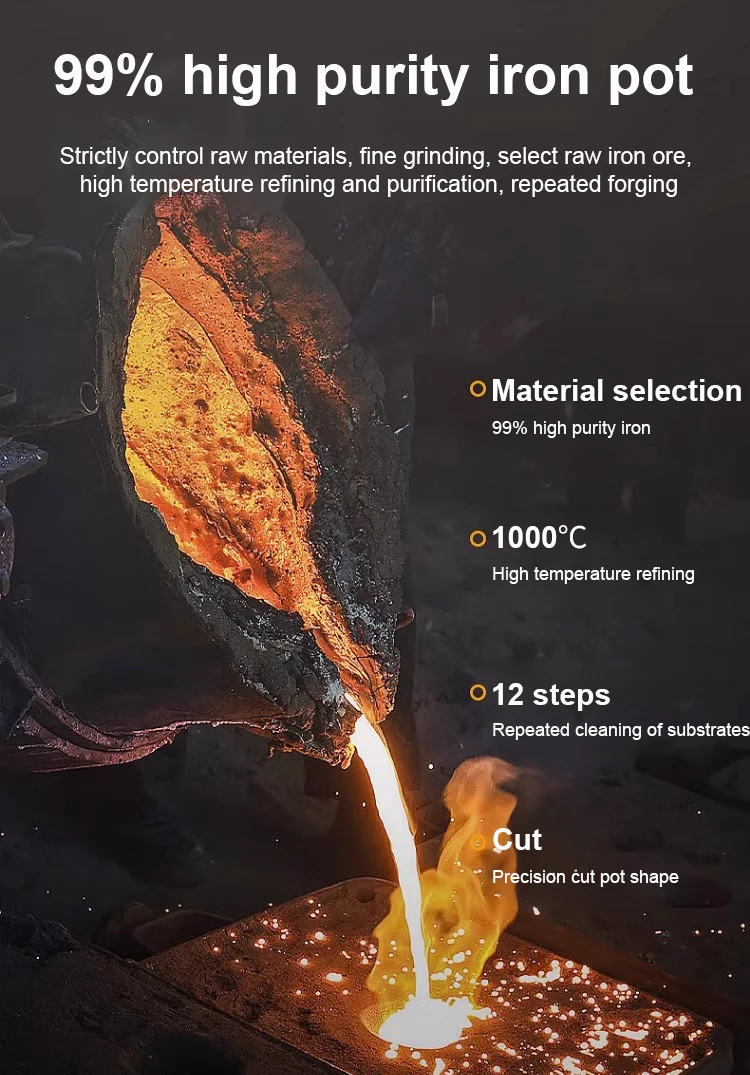 Handmade Pure Iron Non-Stick Frying Pan - Big Belly Flat Bottom Cookware for Gas Stove