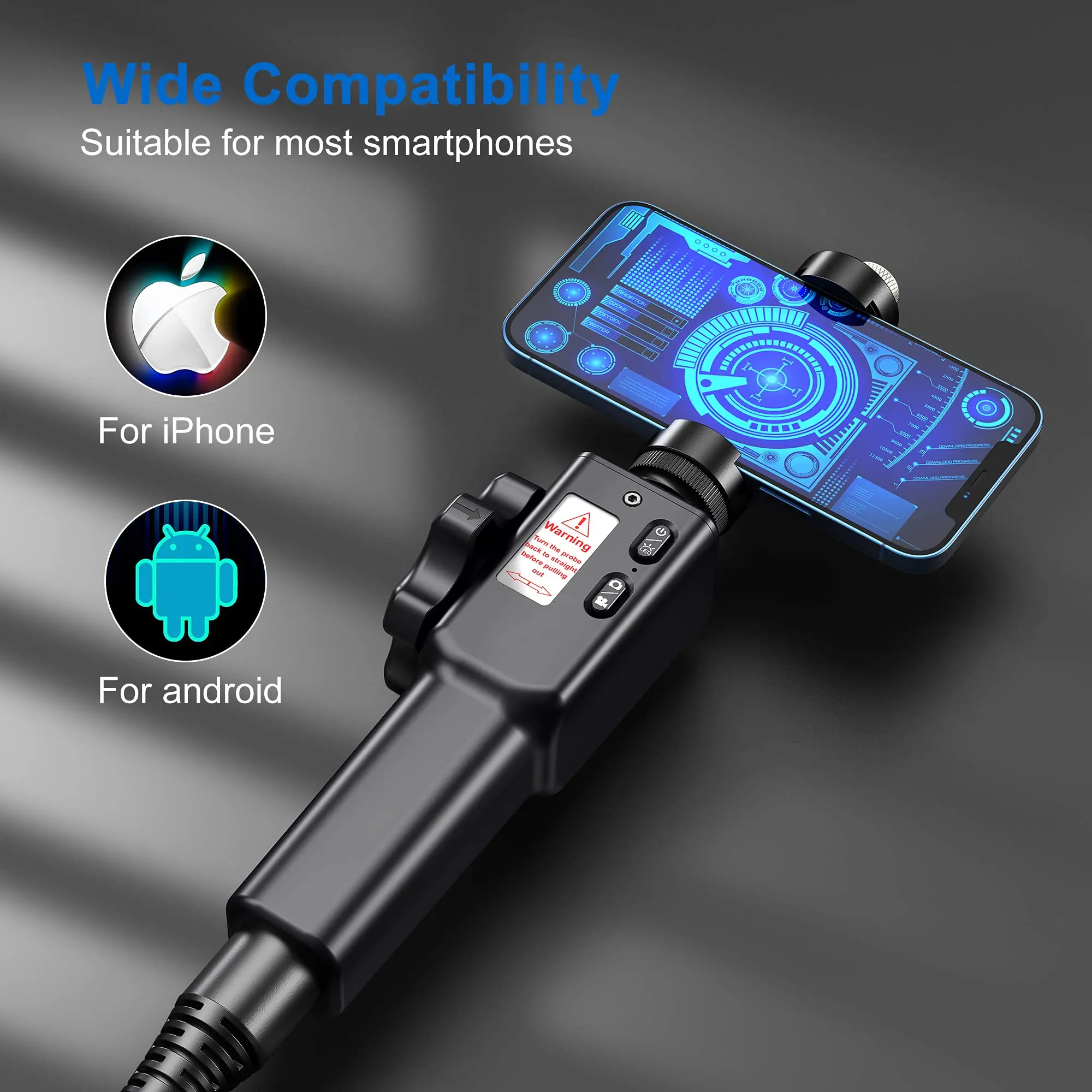 RALCAM Articulating Borescope,Two-Way 8.5mm 2MP Steerable Probe Inspection Camera for Mechanics Compatiable with IOS & Android