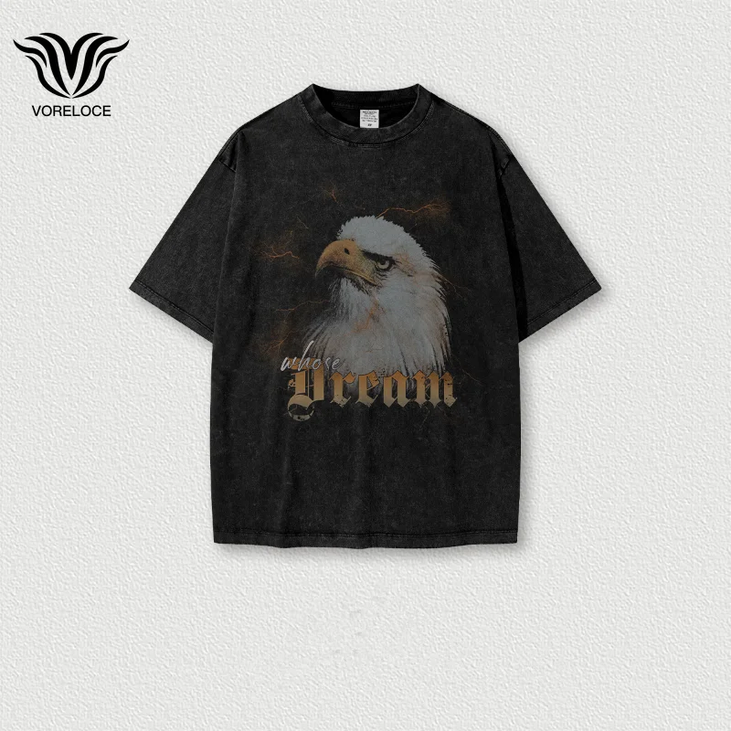 

2023 Men Harajuku Cotton Loose Tshirt Short Sleeve Tops Tees Eagle Print Wash Hip Hop Streetwear T Shirt Punk Goth Tops Tees