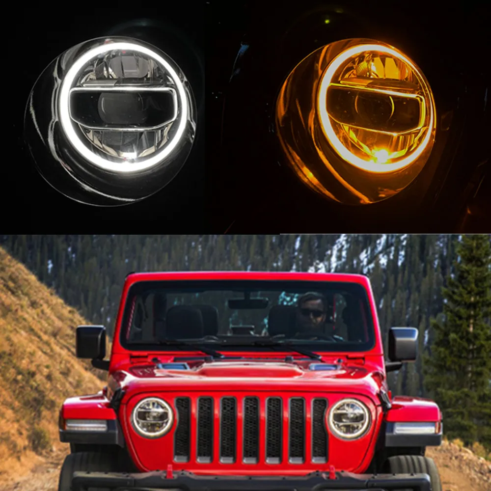 

9inch LED Projector Headlights With White Halo & Amber Turn Signal Lights 90w for Jeep Wrangler JL 2018 JL1092