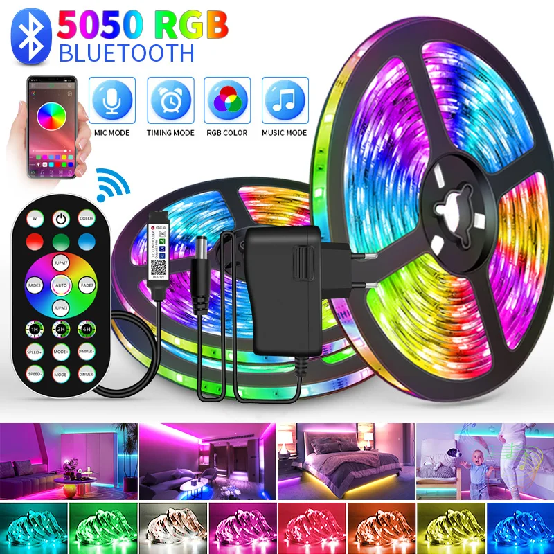 WS2812B Bluetooth LED Strip lights 5050 RGBW Remote control panel power supply tape diode LED neon night light for room TV