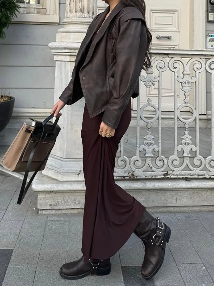 Fashion Leather Woman Short Jacket With Belt Turn Down Collar Long Sleeve Motorcycle Coat Ladies Winter Warm Street Outerwear - Image 5