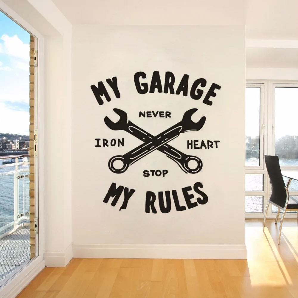 My Garage My Rules Quote Wall Vinyl Decalcomanie Home Garage Decor Auto Car Repair Sign Wall Sticker Garage Poster Rimovibile Sy687