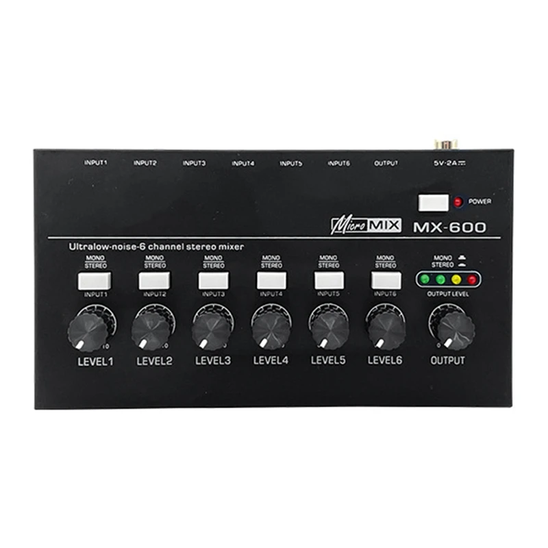 MX600 초저소음 6 채널 라인 믹서, 스테레오 및 싱글 트랙 스위치, 헤드폰 프리앰프 사운드 믹서