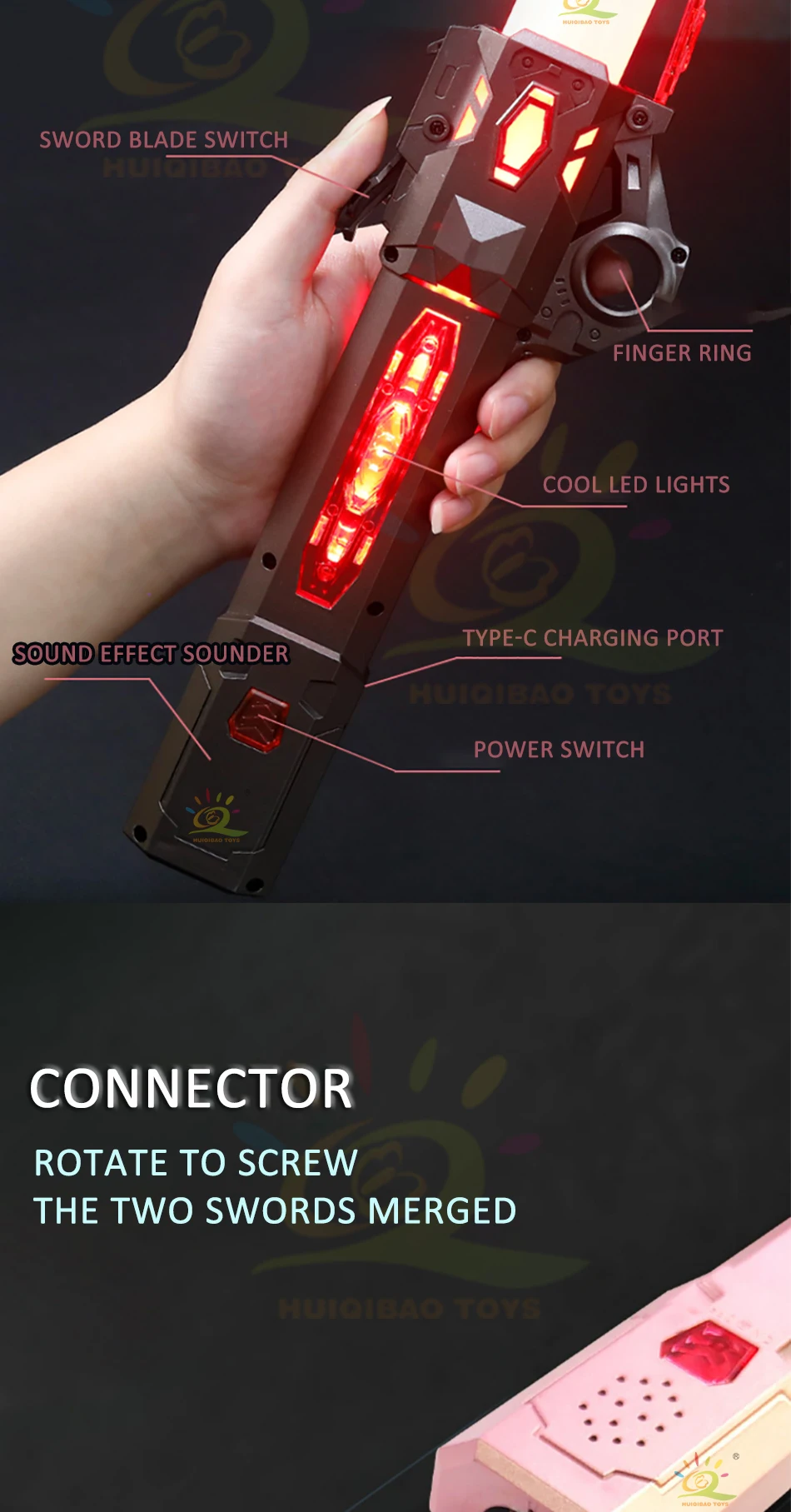 Uttrekkbar lyssabel finger roterende lasersverd blits glødende lydfont Force FX Foc Blaster cosplay kampleke for barn