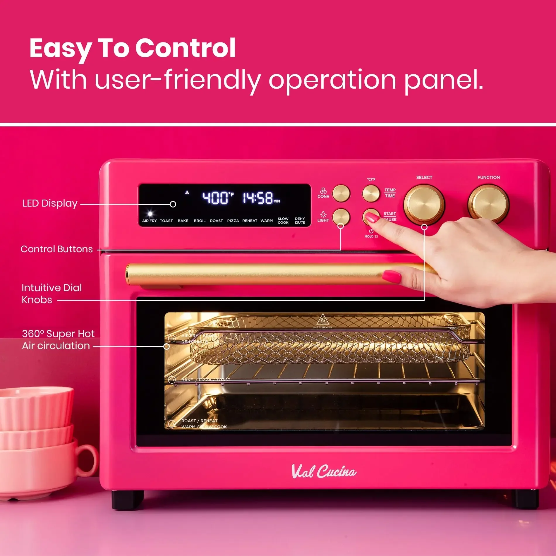 

Фритюрница с инфракрасным нагревом Happy Pink, тостер для духовки, очень большая конвекционная Конвекционная печь, комплект 10 в 1, 6-Slic