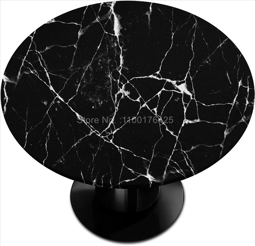 White Gold Marble Round Tablecloth Elastic Edge Polyester Waterproof Fitted for Indoor Party Kitchen Decor table cloth
