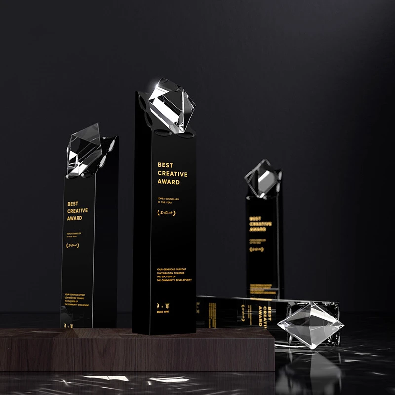 Customized Black Crystal Trophy, Excellent Staff Company Annual Meeting Awards, Creative Home Decorations Outstanding Medal, 1Pc