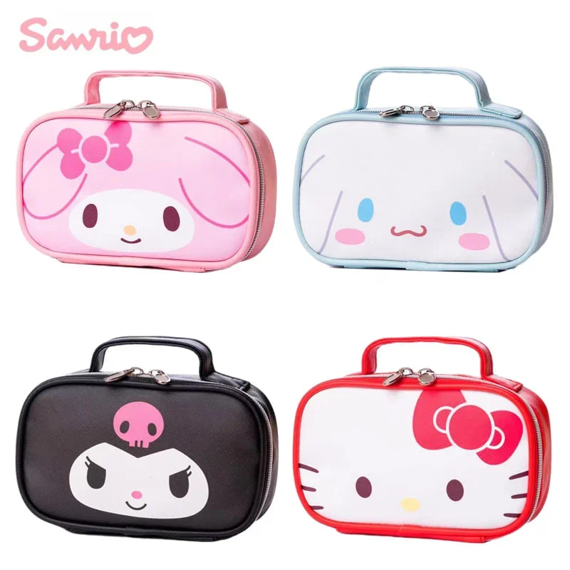 

Anime Sanrioed My Melody Cinnamoroll Kuromi KT Cat PU Portable Cosmetic Bag Kawaii Creative Handbag Cute Student Stationery Bag