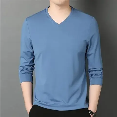 thumbnail image 1 of Ropa para hombre, camiseta verde lisa, camiseta para hombre, unicolor, talla grande, cuello en V, seda helada, gran tamaño, moda Harajuku, nueva y original, 1 of 5