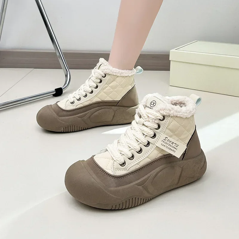 Women's Sports Shoes on Offer 2024 New Sneakers Leather Lace Up Winter Women Vulcanized Shoe Lightweight Canvas Round Toe Casual