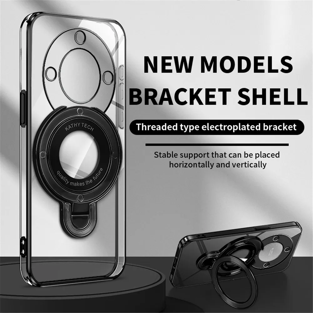 Luxury Transparent Plating Magnetic Stand Case with Silicone Finish