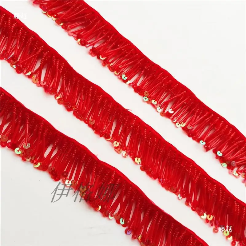 Blue Pink Three Rows Full Bead Tube Shoe Flower Color Dance Skirt Fringe Lace Color Blue