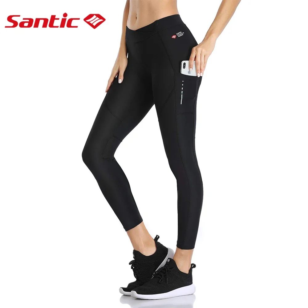 Santic Women's Cycling Long Pants Bicycle Leggings with Breathable Mesh Reflective MTB Biking Tights Sports Trousers