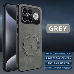 Luxury Leather Skin Magnetic Magsafe Protective Phone Case for Poco F8 ultra (Gray)