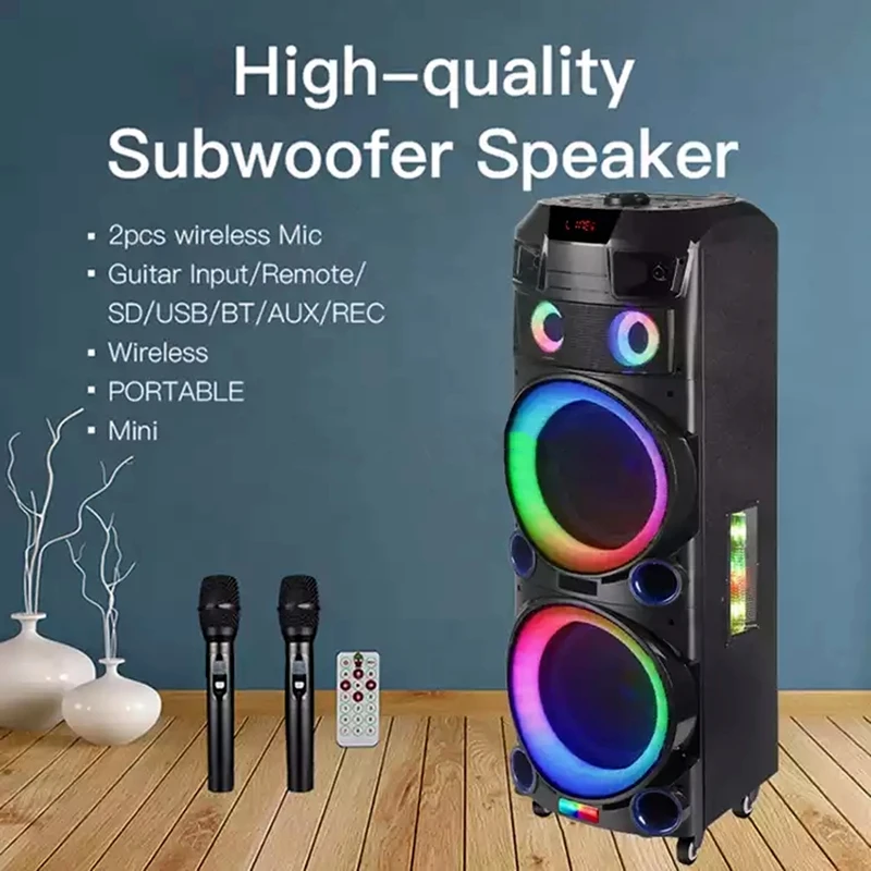 

100W High-Power Dual 12-Inch Bluetooth Speaker Portable Home Theater System Caixa De Som wireless microphone large subwoofer FM