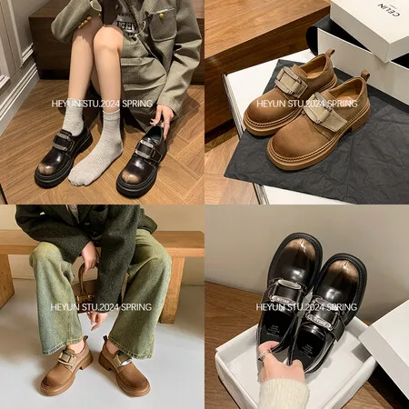 Retro College Style Small Leather Shoes for Women's Spring Versatile Thick Soled Round Toe Loafers