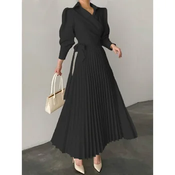 Tinaa Hot Sales Asymmetric Pleated Solid Color Lapel Shirt Dress Maxi Dresses 2024 Stylish Midi Dresses for Women 3