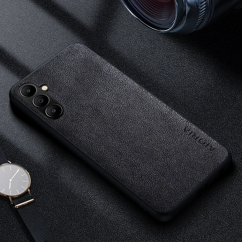 Premium Luxury Leather Retro Business Style Phone Case – Solid Color Cover