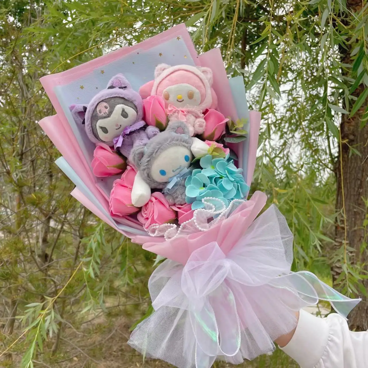 Cartoon My Melody Kuromi Cinnamoroll Kt Cat Plush Doll Toy Sanrio Bouquet Gift Box for Valentine's Day Christmas Graduation plush toys