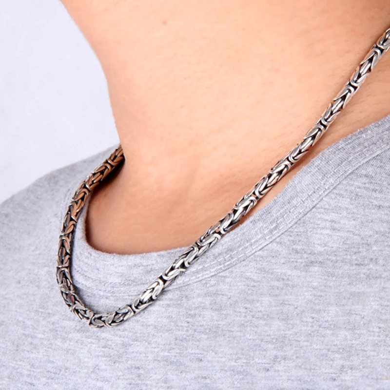 Factory Price S990 Sterling silver peace pattern 5mm retro personality men's and women's necklaces trendy fashion jewelry gifts