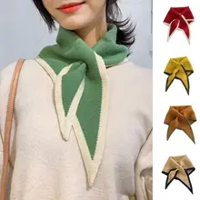 

Women Scarf Triangle Contrast Color Korean Style Scarf for Women Autumn Winter Simple Knitting Collar Scarf for Outdoor
