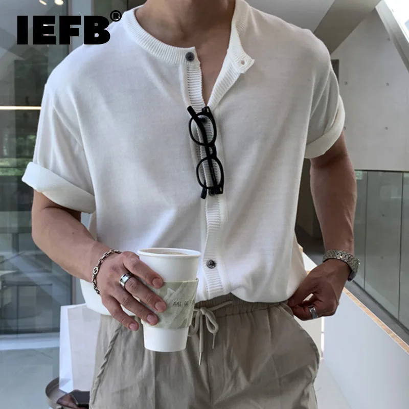

Футболка IEFB мужская Трикотажная, свободная однобортная Повседневная рубашка с круглым вырезом и короткими рукавами, простой стиль, 9C6338