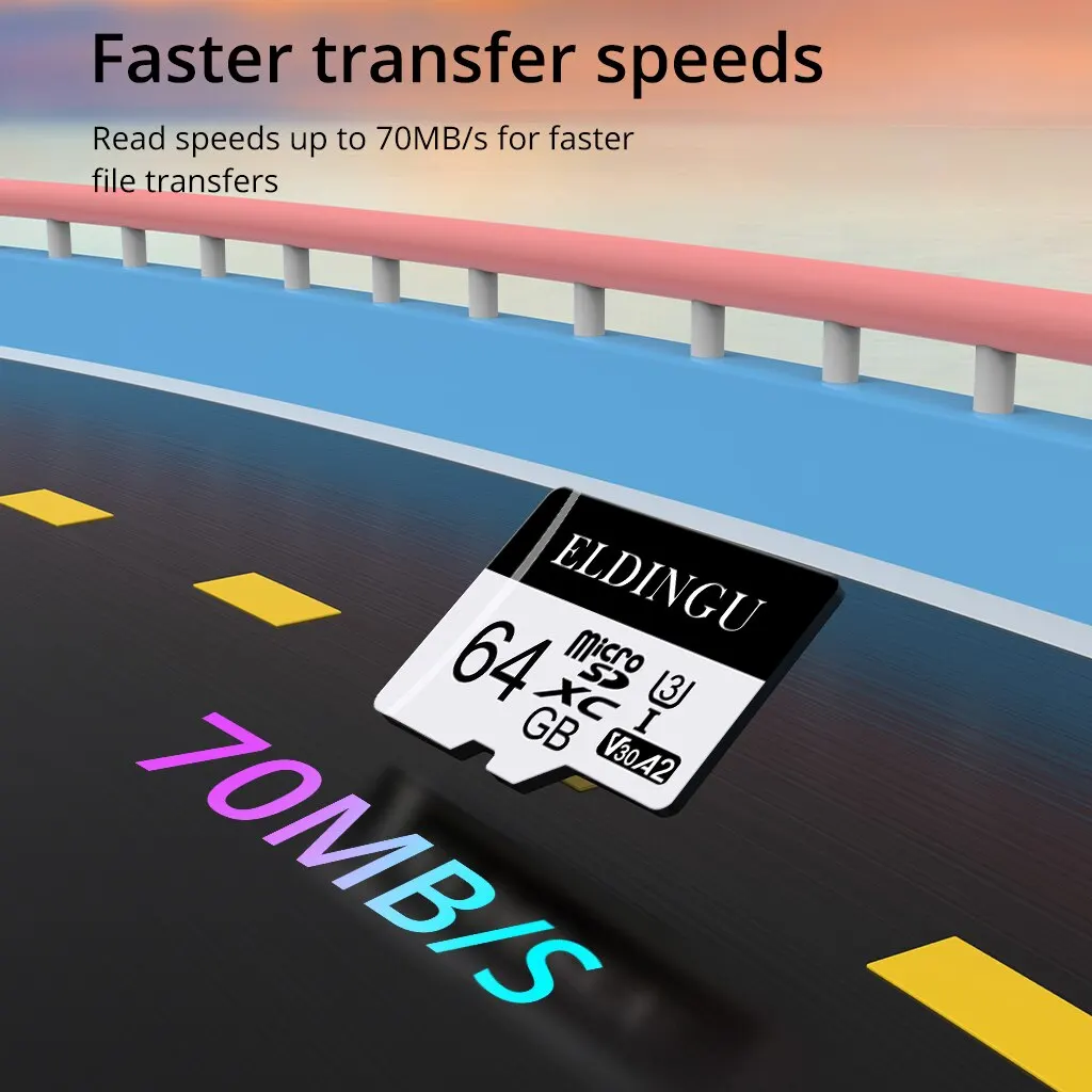 ELDINGU 감시 장치용 메모리 카드, 휴대폰 컴퓨터 드론 카메라, 64GB A2 마이크로 SD 카드, Class10 U3 4K
