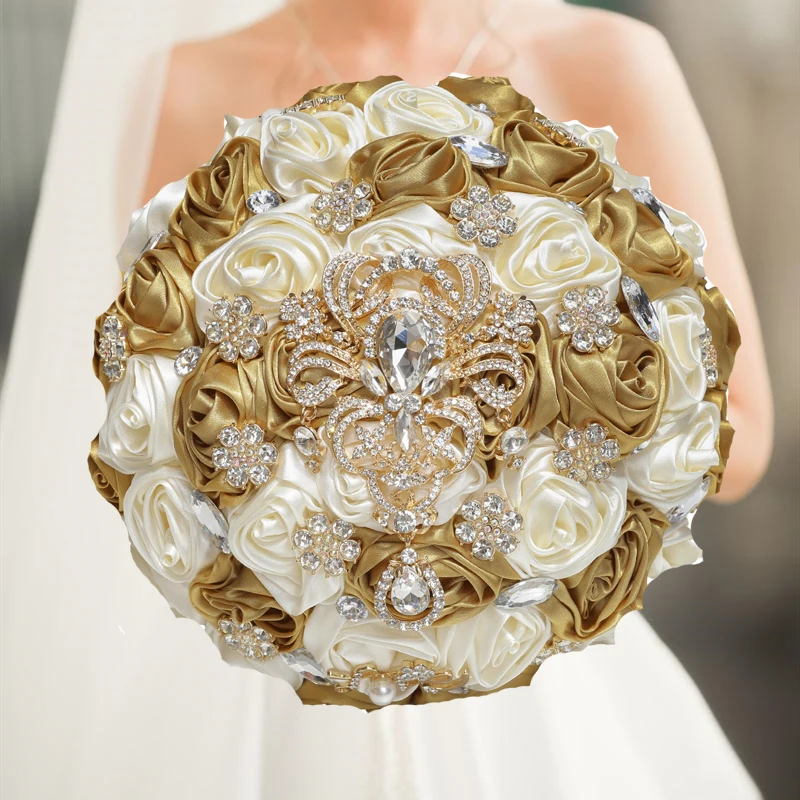 

1pc/lot Gold Brooch Marriage Rhinestone Bridal Bridesmaid Bouquets