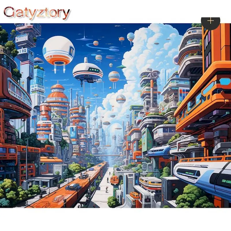 

GATYZTORY Paint By Numbers For Adults Children City scenery DIY HandPainted Oil Painting Landscape Coloring By Number Decoration