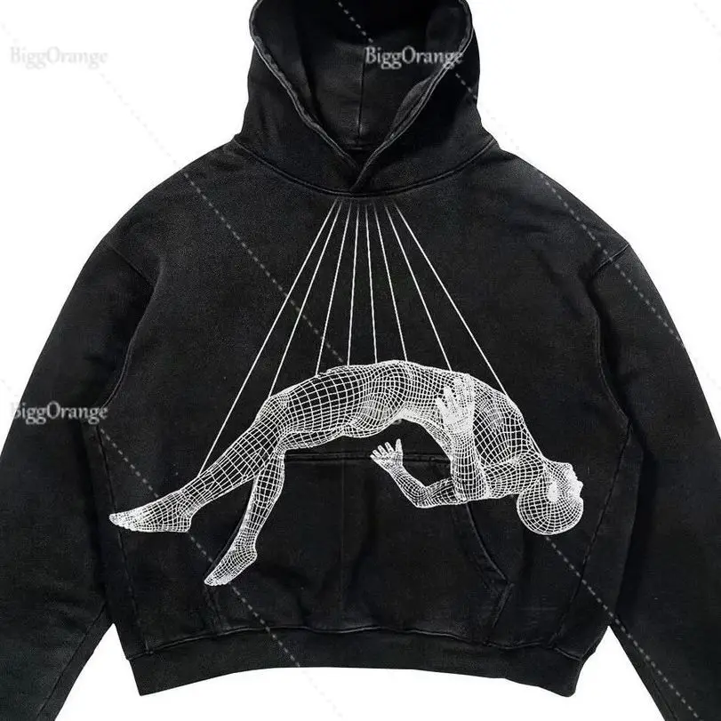 Streetwear emo print hoodie men's breathable pullover hoodie loose all-match men's and women's autumn and winter