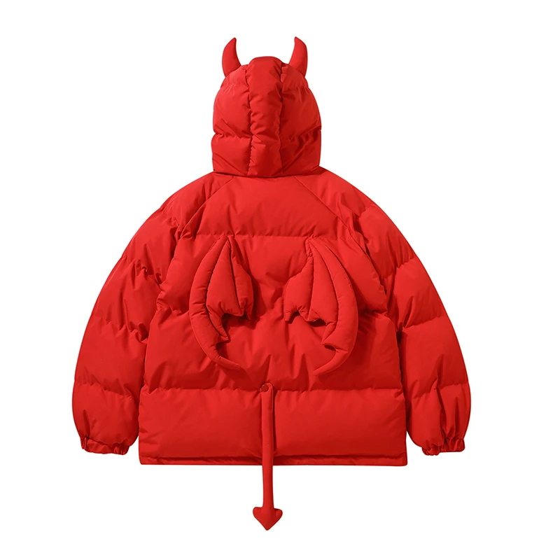 Devil Horns Hooded Padded Parka Jackets with Doll for Women