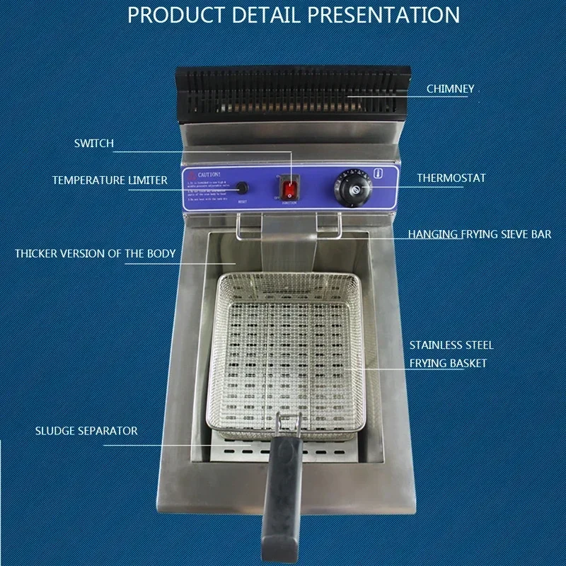 18L Single Cylinder French Fries Fryer Desktop LPG Fryer with Oil Valve Fried Chicken Equipment GF-181V Gas