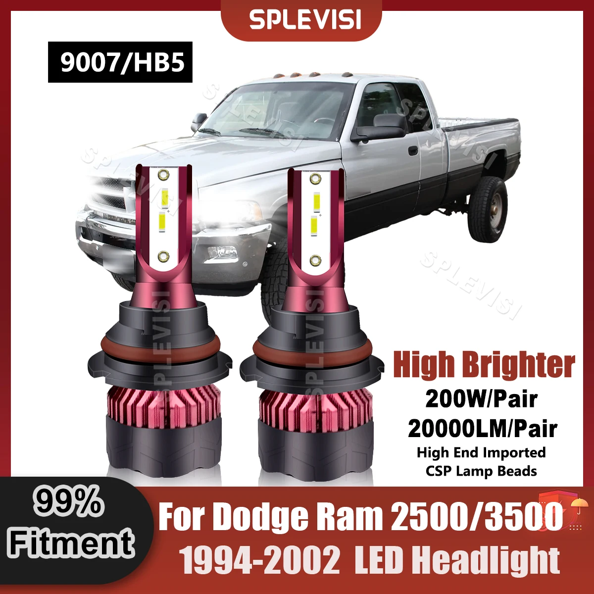 

All-In-One Car LED 9007/HB5 Headlight Bulbs Xenon White For Dodge Ram 2500/3500 1994 1995 1996 1997 1998 1999 2000 2001 2002