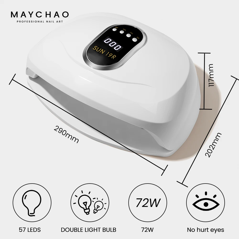 MAYCHAO 72W 57LED Lights Nail Dryer Red Light Fast Drying LED Two Hand Big Lamp Nail Lamp Gel Polish Dryer Timer Smart Nail Tool 4