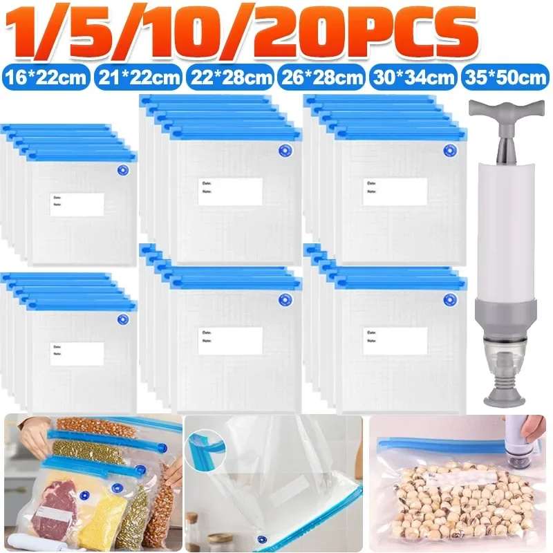 Reusable Vacuum Sealing Food Bags Food Air Valve Pump Sealing Bag Vegetable Meat Fresh-keeping Packing Snack Sealer Storage Wrap