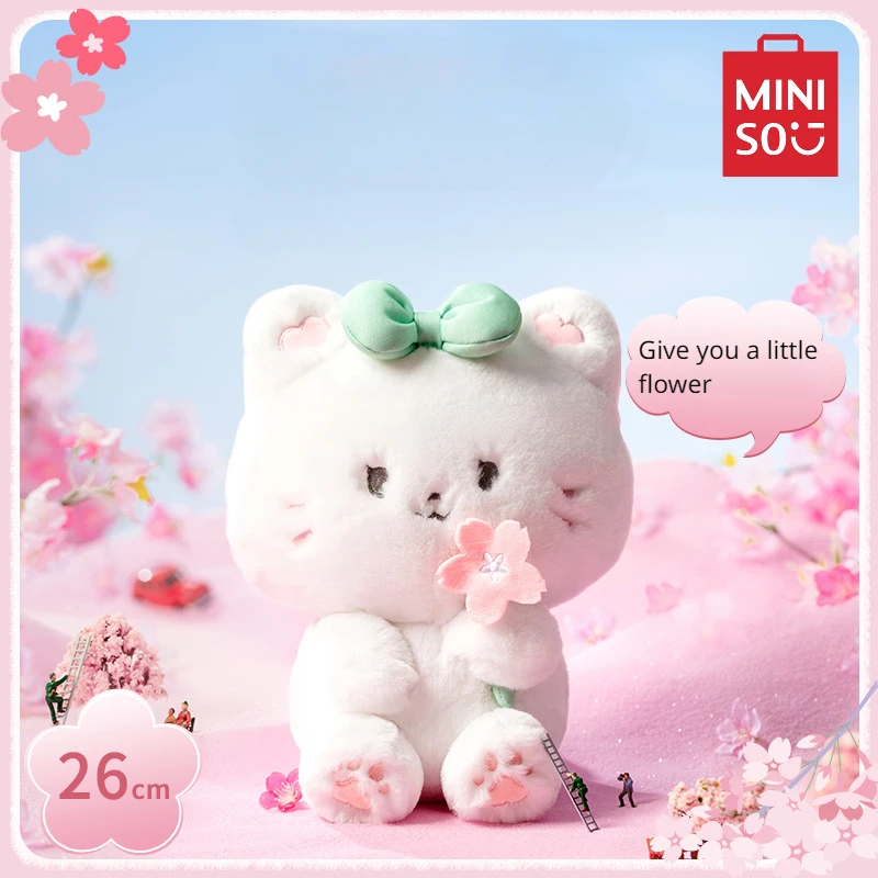 

MINISO Sakura Series Pink Kitten Doll Kawaii Sitting Pillow Doll Sofa Decoration Cute Plush Toy Children's Christmas Gift