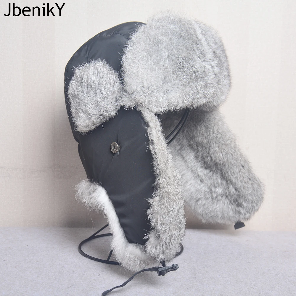 Winter Hat Fur Hat Earflap Hat Thick Warm Bomber Hat Men Real Rabbit Fur Earflap Trapper Outdoor Russian Cap Male Plus Size Winter Hats Ski Russian Hat winter hat,fur hat,earflap hat