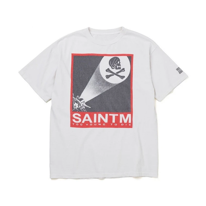 

NEIGHBORHOOD X SAINT STHD Co-branding Men's Short Sleeve T-shirts 2023 Summer New NBHD Vintage Print Tees Round Neck Cotton Tops