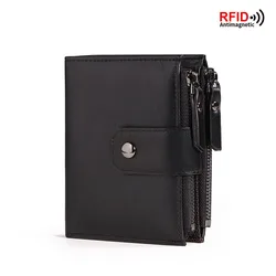 Vintage Men's RFID Blocking Zipper Coin Purse Wallet (Black)