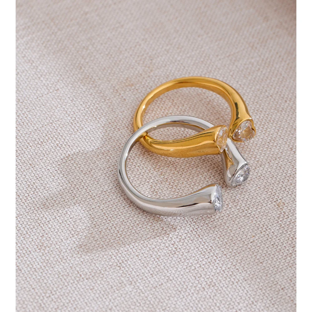 Yhpup Stainless Steel Cubic Zirconia Ring Adjustable