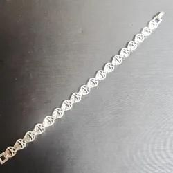 Women's Two - Tone Heart Link Bracelet - Silver Textured Elegant Wrist Jewelry Gift (19cm)