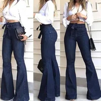 Elegant High Waist Lace-up Flare Pants For Women Hip Package Commuting Bell Bottom Denim Trousers 2025 Fashion Female Streetwear