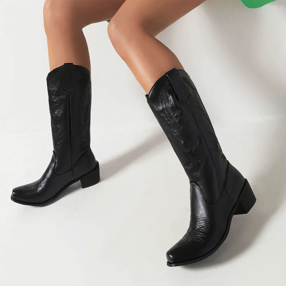 2022 Fashion Winter Women Boots Pointed Toe Thick Heel Western Boots