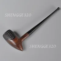 Ebony Wooden Tobacco Pipe Tomahawk Churchwarden Carved Surface Straight Stem 1